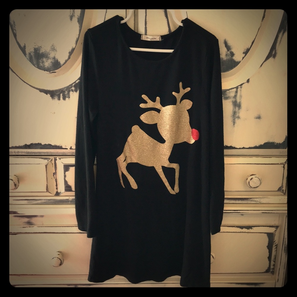 Black sparkle reindeer dress, cotton size 7
